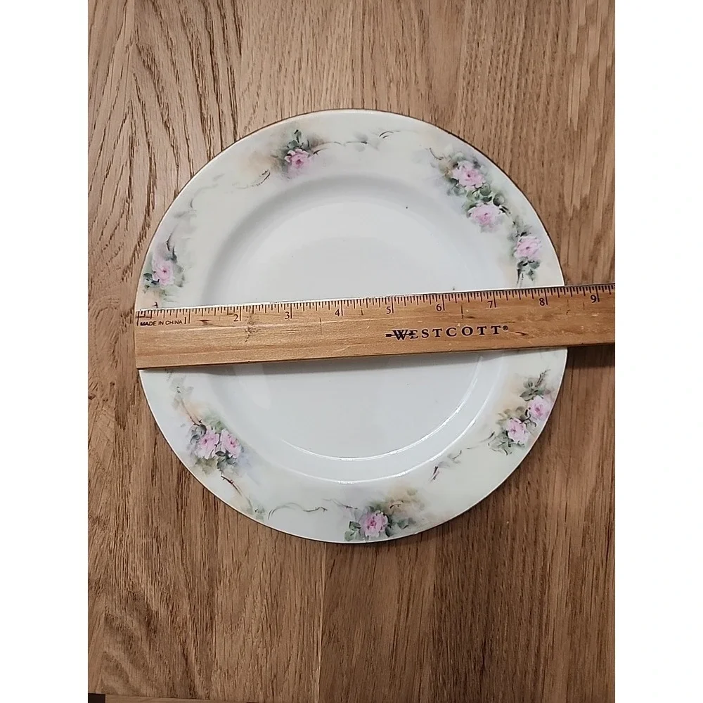 Antq (2) 1918 Haviland France Handpainted Blue Pink Roses Floral Plates Mismatch